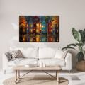 OBRAZ PODZIMNÍ VEČER V MĚSTĚ - BAREVNÉ DOMY - OBRAZY
