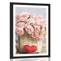 POSTER WITH MOUNT BOUQUET OF PINK CARNATIONS IN A BASKET - VASES - POSTERS