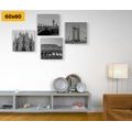 CANVAS PRINT SET CITIES IN BLACK AND WHITE - SET OF PICTURES - PICTURES