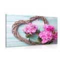 CANVAS PRINT PEONIES ON A WOODEN HEART - PICTURES LOVE - PICTURES