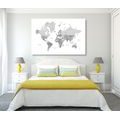 CANVAS PRINT BLACK AND WHITE MAP OF THE WORLD IN A VINTAGE LOOK - PICTURES OF MAPS - PICTURES