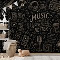 TAPETE MUSIKINSTRUMENTE UND ZITATE AUF SCHWARZ - MUSIK FOTOTAPETEN - TAPETEN