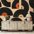 TAPETE RETRO-VINYLPLATTEN AUF BEIGEM HINTERGRUND - MUSIK FOTOTAPETEN - TAPETEN