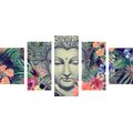 5-PIECE CANVAS PRINT BUDDHA ON AN EXOTIC BACKGROUND - PICTURES FENG SHUI - PICTURES