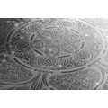 CANVAS PRINT INDIAN MANDALA WITH A GALACTIC BACKGROUND IN BLACK AND WHITE - BLACK AND WHITE PICTURES - PICTURES