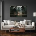 TABLEAU SUR TOILE – FORÊT BRUMEUSE AU BORD DU LAC - TABLEAUX FORÊT - TABLEAUX