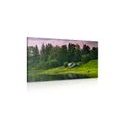 CANVAS PRINT FAIRYTALE COTTAGES BY THE RIVER - PICTURES OF NATURE AND LANDSCAPE - PICTURES