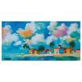 WANDBILD TROPISCHES PARADIES MIT SEGELBOOT - BUNTE HÄUSER - BILDER