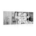 5-PIECE CANVAS PRINT ANGEL STATUES ON A BENCH IN BLACK AND WHITE - BLACK AND WHITE PICTURES - PICTURES