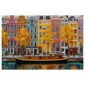 OBRAZ PODZIMNÍ KANÁLY AMSTERDAMU - BAREVNÉ DOMY - OBRAZY
