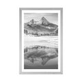 POSTER WITH MOUNT SNOWY LANDSCAPE IN THE ALPS IN BLACK AND WHITE - BLACK AND WHITE - POSTERS