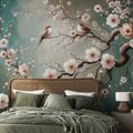 SAMOLEPÍCÍ TAPETA JEMNÉ KVĚTY A PTÁČCI NA VĚTVÍCH - WALLPAPERS - 🔥 TOTAL SALE 🔥