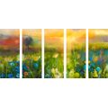 5-PIECE CANVAS PRINT OIL PAINTING OF MEADOW FLOWERS - PICTURES OF NATURE AND LANDSCAPE - PICTURES