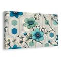TABLOU FLORI ELEGANTE PE FUNDAL GEOMETRIC - TABLOU FLORI - TABLOURI