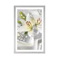 POSTER WITH MOUNT WHITE LILY ON AN INTERESTING BACKGROUND - FLOWERS - POSTERS