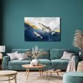 TABLEAU SUR TOILE – BALEINES DANS DES VAGUES DORÉES - TABLEAUX DE BALEINE - TABLEAUX