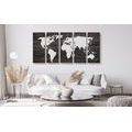 5-PIECE CANVAS PRINT WORLD MAP ON WOOD - PICTURES OF MAPS - PICTURES
