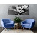 CANVAS PRINT LOTUS FLOWER IN THE LAKE IN BLACK AND WHITE - BLACK AND WHITE PICTURES{% if product.category.pathNames[0] != product.category.name %} - PICTURES{% endif %}
