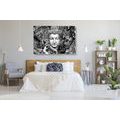 CANVAS PRINT BUDDHA ON AN EXOTIC BACKGROUND IN BLACK AND WHITE - BLACK AND WHITE PICTURES - PICTURES