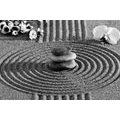 CANVAS PRINT JAPANESE GARDEN WITH FENG SHUI ELEMENTS IN BLACK AND WHITE - BLACK AND WHITE PICTURES - PICTURES