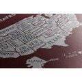 DECORATIVE PINBOARD EDUCATIONAL MAP OF THE USA WITH A BURGUNDY BACKGROUND - PICTURES ON CORK - PICTURES