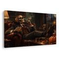 QUADRO SU TELA – SCHELETRO CON SIGARO E WHISKY - QUADRI HALLOWEEN E HORROR - STAMPE E QUADRI