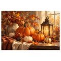 QUADRO SU TELA – ZUCCHE AUTUNNALI E LANTERNA CALDA - QUADRI HALLOWEEN E HORROR - STAMPE E QUADRI