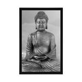 POSTER BUDDHA STATUE IN A MEDITATING POSITION IN BLACK AND WHITE - FENG SHUI - POSTERS