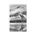 POSTER LAKE NEAR A MAGNIFICENT MOUNTAIN IN BLACK AND WHITE - BLACK AND WHITE - POSTERS