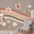SELBSTKLEBENDE FOTOTAPETE PASTELLFARBENE BLUMEN UND REGENBOGENSTREIFEN - KINDERTAPETEN - TAPETEN