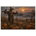 WANDBILD VOGELSCHEUCHE IM KÜRBISFELD - HALLOWEEN- UND HORROR-BILDER - BILDER