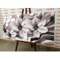 CANVAS PRINT BLACK AND WHITE MAGNOLIA ON AN ABSTRACT BACKGROUND - BLACK AND WHITE PICTURES - PICTURES