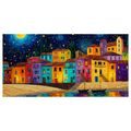 OBRAZ ZÁŘÍCÍ HVĚZDNÁ OBLOHA - BAREVNÉ DOMY - OBRAZY