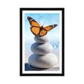 POSTER MIT PASSEPARTOUT GLEICHGEWICHT DER STEINE UND EIN SCHMETTERLING - FENG SHUI - POSTER