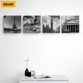 CANVAS PRINT SET HISTORICAL MONUMENTS IN BLACK AND WHITE - SET OF PICTURES - PICTURES