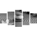 5-PIECE CANVAS PRINT ZEN GARDEN AND STONES IN THE SAND IN BLACK AND WHITE - BLACK AND WHITE PICTURES - PICTURES