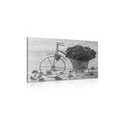 CANVAS PRINT BIKE FULL OF ROSES IN BLACK AND WHITE - BLACK AND WHITE PICTURES - PICTURES