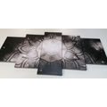 5-PIECE CANVAS PRINT MANDALA WITH A GALAXY BACKGROUND IN BLACK AND WHITE - BLACK AND WHITE PICTURES - PICTURES