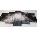 5-TEILIGES WANDBILD MANDALA MIT DER GALAXIE IM HINTERGRUND IN SCHWARZ-WEISS - SCHWARZ-WEISSE BILDER - BILDER