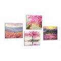CANVAS PRINT SET BEAUTIFUL IMITATION OF AN OIL PAINTING IN A PINK COLOR - SET OF PICTURES - PICTURES