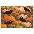 WANDBILD RABEN ZWISCHEN HERBSTLICHEN KÜRBISSEN - HALLOWEEN- UND HORROR-BILDER - BILDER