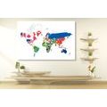 DECORATIVE PINBOARD WORLD MAP WITH FLAGS ON A WHITE BACKGROUND - PICTURES ON CORK - PICTURES