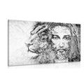 CANVAS PRINT ALMIGHTY WITH A LION IN BLACK AND WHITE - BLACK AND WHITE PICTURES - PICTURES