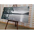 CANVAS PRINT SUNSET OVER THE LAKE IN BLACK AND WHITE - BLACK AND WHITE PICTURES - PICTURES