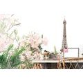 WALL MURAL EIFFEL TOWER AND PINK FLOWERS - WALLPAPERS CITIES - WALLPAPERS