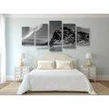 5-PIECE CANVAS PRINT CANVAS PRINT NORTHERN LIGHTS IN NORWAY IN BLACK AND WHITE - BLACK AND WHITE PICTURES - PICTURES