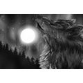 CANVAS PRINT WOLF MOON IN BLACK AND WHITE - BLACK AND WHITE PICTURES - PICTURES