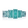 5-TEILIGES WANDBILD BLAU-WEISSE ROSETTE - BILDER MIT FENG SHUI-MOTIVEN - BILDER