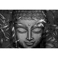 CANVAS PRINT SMILING BUDDHA IN BLACK AND WHITE - BLACK AND WHITE PICTURES - PICTURES