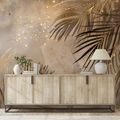 FOTOTAPET FRUNZE DE PALMIER AURII PE GRI - TAPETE FRUNZE - TAPETURI